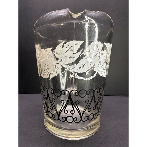 Vtg Bartlett Collin's Style Glass Pitcher Etched Grapevine Design 8.25" Tall - Picture 3 of 9